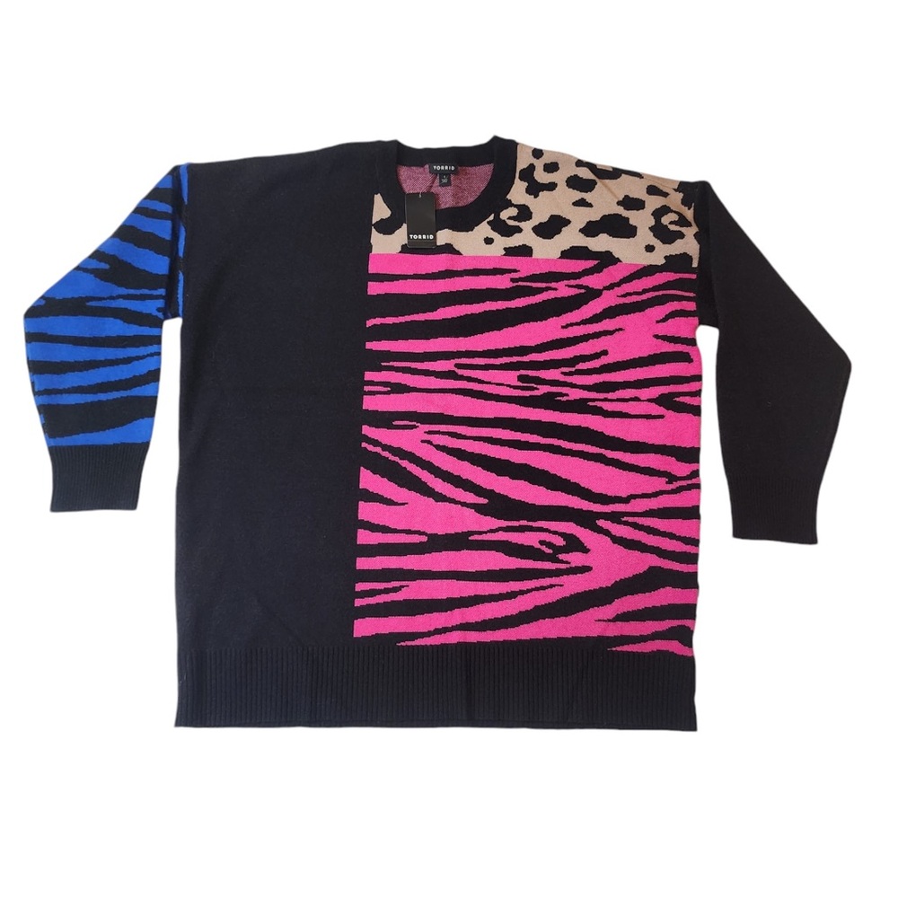 Torrid Mixed Animal Print Pullover Sweater Plus Size 1X  14-16 NWT Pink Blue